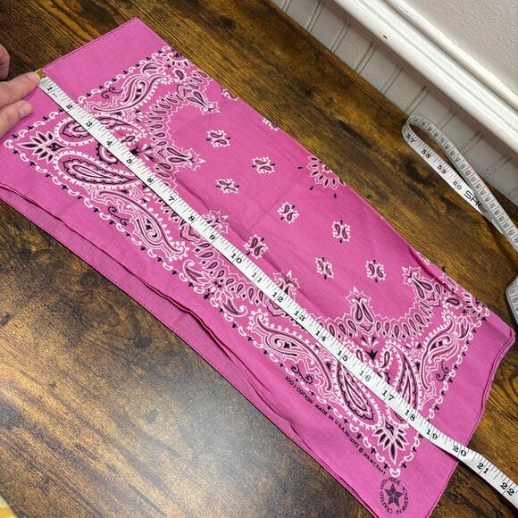 Vintage Wamcraft Pink Paisley Bandana Scarf Western Cowgirl Cotton Made In USA - Picture 5 of 6